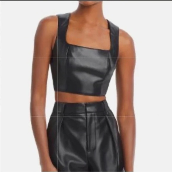 7 For All Mankind Black Faux Leather Corset Crop Top, Size Medium - Picture 1 of 16